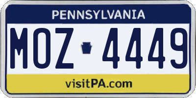 PA license plate MOZ4449