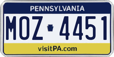 PA license plate MOZ4451