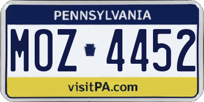 PA license plate MOZ4452