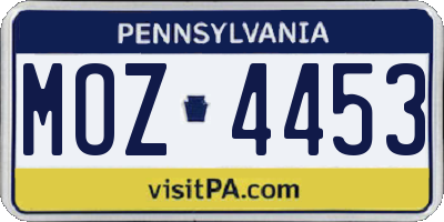 PA license plate MOZ4453