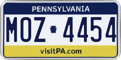 PA license plate MOZ4454