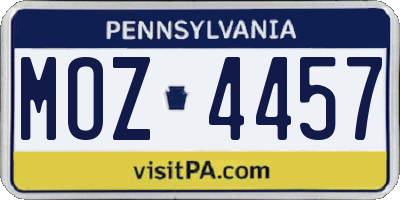 PA license plate MOZ4457