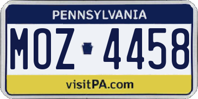 PA license plate MOZ4458