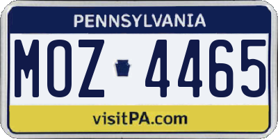 PA license plate MOZ4465