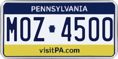 PA license plate MOZ4500