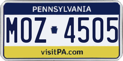 PA license plate MOZ4505