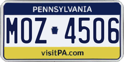 PA license plate MOZ4506