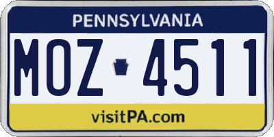 PA license plate MOZ4511
