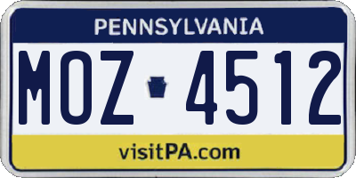 PA license plate MOZ4512