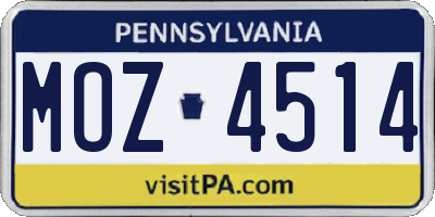 PA license plate MOZ4514