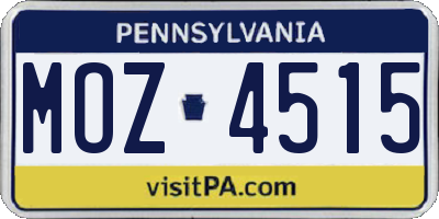 PA license plate MOZ4515