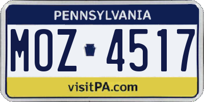 PA license plate MOZ4517