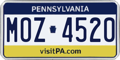 PA license plate MOZ4520