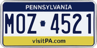 PA license plate MOZ4521