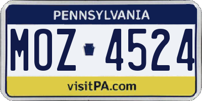 PA license plate MOZ4524