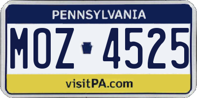 PA license plate MOZ4525