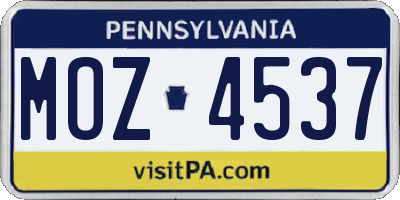 PA license plate MOZ4537