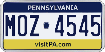 PA license plate MOZ4545