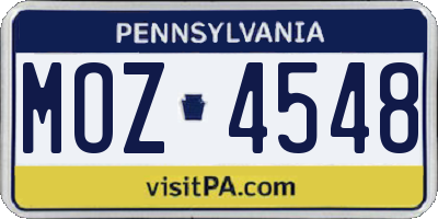 PA license plate MOZ4548