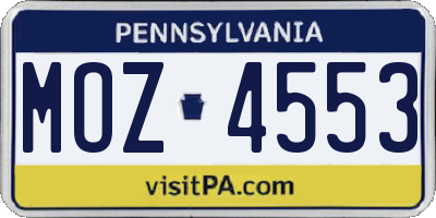 PA license plate MOZ4553