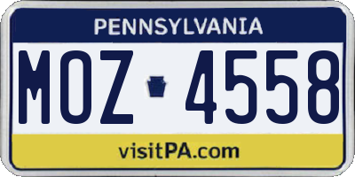 PA license plate MOZ4558