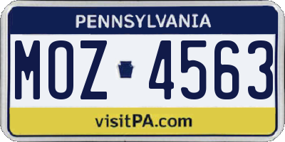 PA license plate MOZ4563