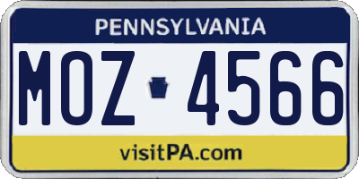 PA license plate MOZ4566