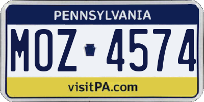 PA license plate MOZ4574