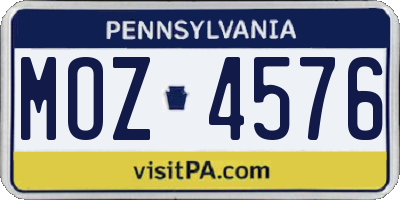 PA license plate MOZ4576