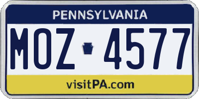 PA license plate MOZ4577