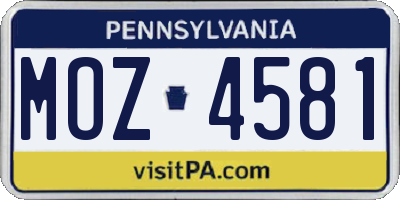 PA license plate MOZ4581