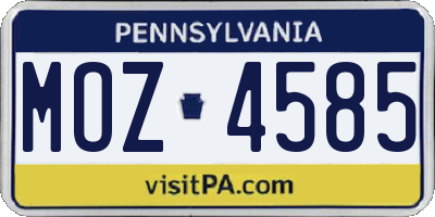 PA license plate MOZ4585