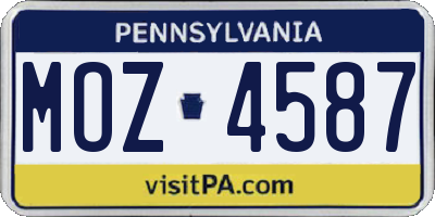 PA license plate MOZ4587