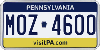 PA license plate MOZ4600