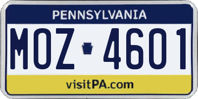 PA license plate MOZ4601