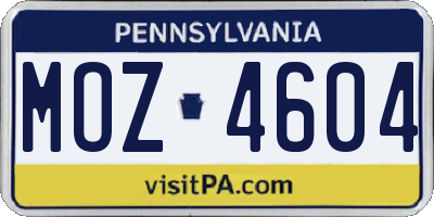 PA license plate MOZ4604