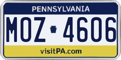 PA license plate MOZ4606