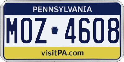 PA license plate MOZ4608