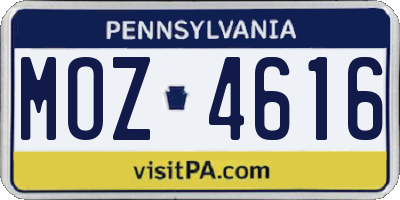 PA license plate MOZ4616