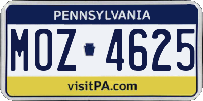 PA license plate MOZ4625