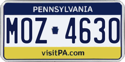 PA license plate MOZ4630