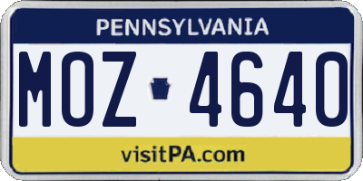 PA license plate MOZ4640