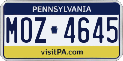 PA license plate MOZ4645