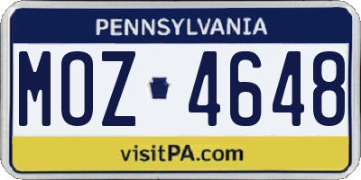 PA license plate MOZ4648