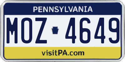 PA license plate MOZ4649