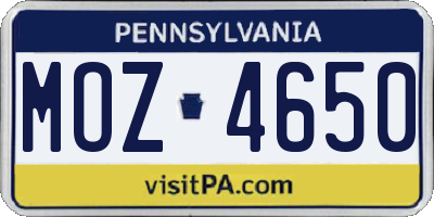 PA license plate MOZ4650