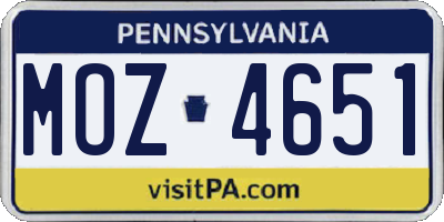 PA license plate MOZ4651