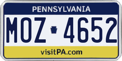 PA license plate MOZ4652
