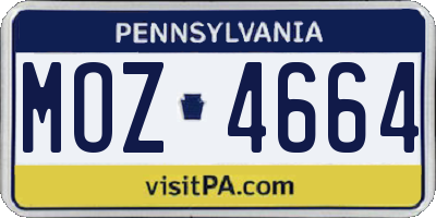 PA license plate MOZ4664