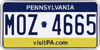 PA license plate MOZ4665